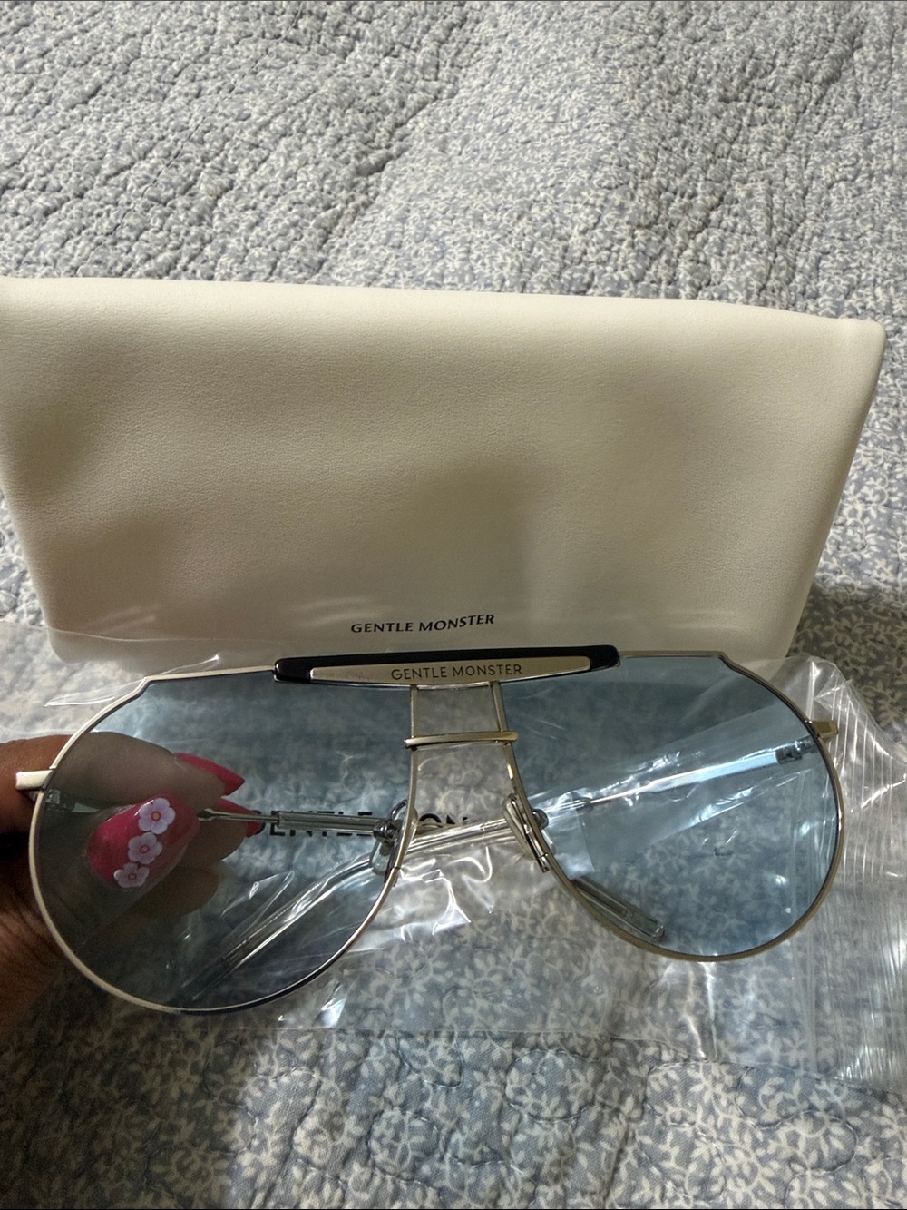 GENTLE MONSTER Silver-Frame Sunglasses with Light Blue Gradient Lenses
